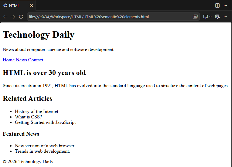 Ejemplo de una página con HTML semántico