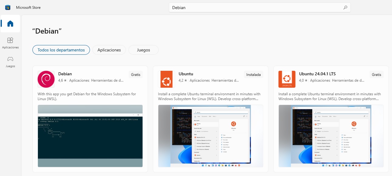 Listados de distribuciones desde el store de Windows