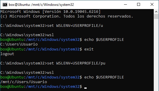Uso de variables de entorno compartidas de Windows a Linux