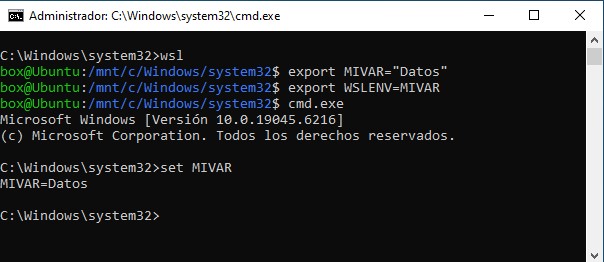 Uso de variables de entorno compartidas de Linux a Windows