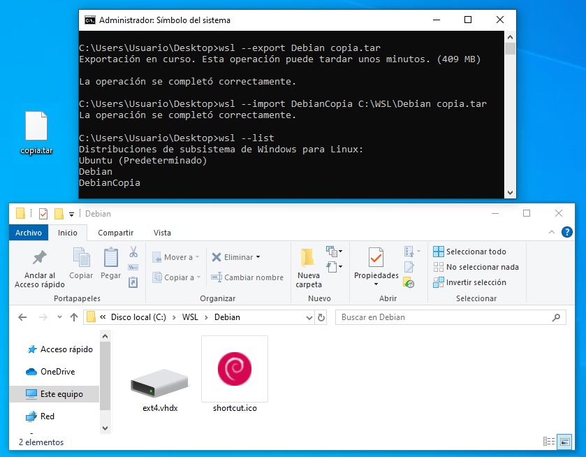 Exportar e importar una distribución de WSL